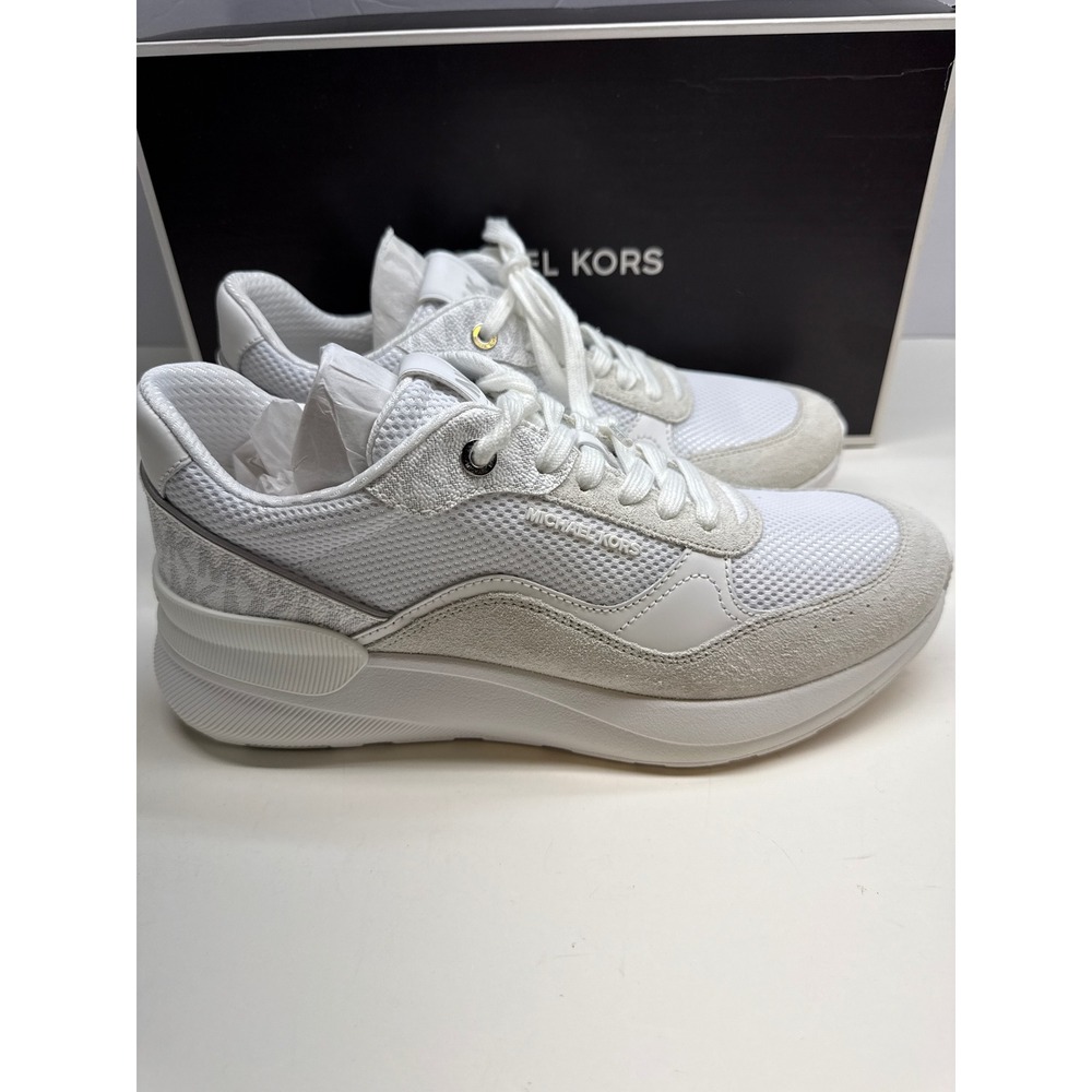 New Michael Kors Trevor Trainer White Mesh Suede Sneakers 42F4TRFS7D Mens Size 9 - Picture 7 of 11